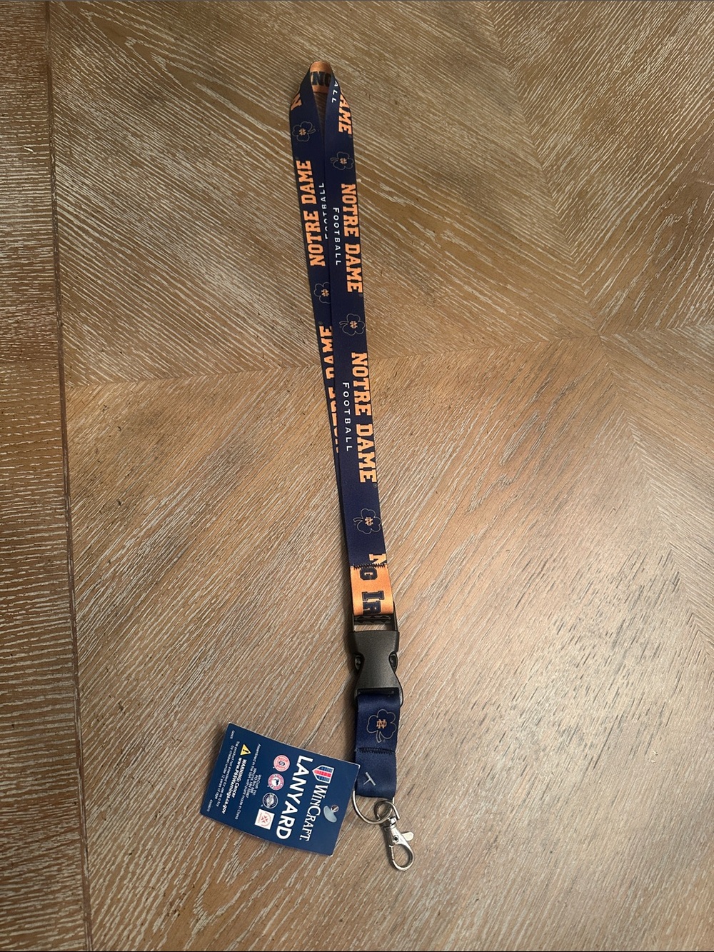Official Notre Dame Football Navy and Gold Lanyard Key & Card Holder